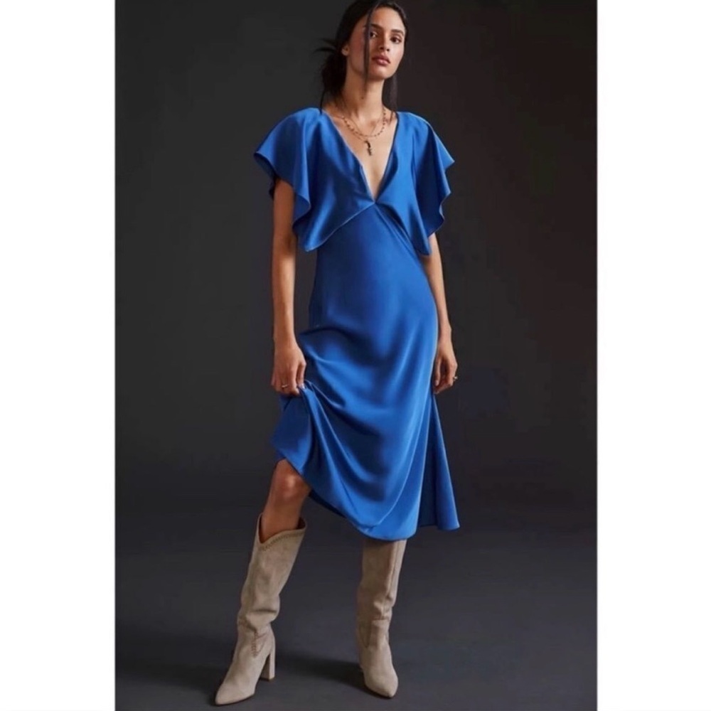 Sachin & Babi x Anthropologie Elegant Blue Flutter-Sleeve Maxi Dress sz 10